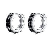 Small Silver Hoop Earrings for Women Men | Sterling Silver Earring Post Double-row Black Cz Cubic Zirconia Pave Hinged Huggie Hoops Cartilage and Helix Earrings, Piercings Jewelry, 8mm