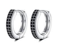 Small Silver Hoop Earrings for Women Men | Sterling Silver Earring Post Double-row Cz Cubic Zirconia Pave Huggie Hoops Cartilage and Helix Earrings, Piercings Jewelry (Black-12mm)