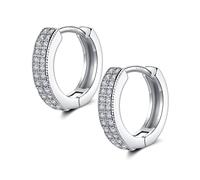 Small Silver Hoop Earrings for Women Men | Sterling Silver Post Double-row Cz Cubic Zirconia Pave Hinged Huggie Hoops Cartilage Helix Earings, Piercings Jewelry (10mm)