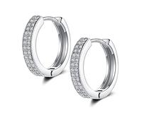 Small Silver Hoop Earrings for Women Men | Sterling Silver Post Double-row Cz Cubic Zirconia Pave Hinged Huggie Hoops Cartilage Helix Earings, Piercings Jewelry (12mm)