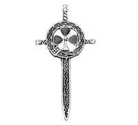 Small Silver Shamrock Clover Celtic Cross Knot Sword Brooch Shawl Cloak Lapel Pin Kilt 5cm x 2.5cm UK SELLER