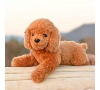 Small simulation teddy dog plush toy dog doll realistic poodle with aluminum wire for stable sitting (Lying down, there are aluminum wires on the front limbs that can help you sit steadily)