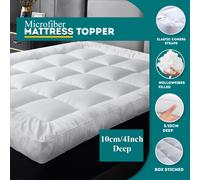 (Small Single, 10cm/4inch) Microfiber Mattress Toppers 5cm,10cm Thick Box Stitched Elasticated Corner Straps Well Padded Toppers.