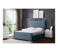 DS Living Allegra Upholstered Divan Bed Metallic Blue with Headboard Small Single, Blue