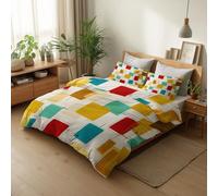 Small single Duvet Cover Set - Reversible Minimalist Square Lines Bedding Set Soft Microfibre with Zipper Closure, Washable Comforter Cover and 1 Pillowcase for Girls Women 120 x 150 cm White