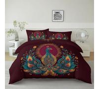 Small Single Duvet Cover Sets - Soft Animals Peacock Gems Flowers Bedding Set Luxury Exquisite Duvet Cover 120 x 150 cm, Lightweight Breathable Bedding with Pillowcases for Kids Girls Teens Adults