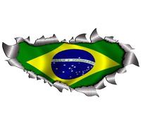 Small Single Flag Of Brazil Metal Rip Open Sticker