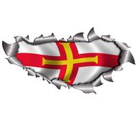 Small Single Flag Of Guernsey Metal Rip Open Sticker