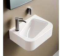 Small Sink Wall Mount, 14"x10" Wall Hang Bathroom Sinks Rectangular, Floating Tiny Modern Rectangle White Ceramic Vanity Vessel Sink, Save Space, Left Hand