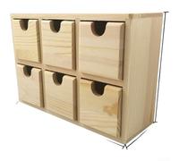 Small Six Drawer Wooden Box with Sliding Lid for Functional Storage of Everyday Small Objects and Supplies