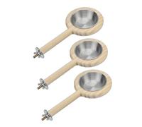 Small Size Bird Feeder with Wood Perch and Rustproof Stainless Steel Feeding Cup Perch Stand Feeding Station for Cage Parrots Food Container