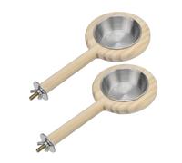 Small Size Bird Feeder with Wood Perch and Rustproof Stainless Steel Feeding Cup Perch Stand Feeding Station for Cage Parrots Food Container