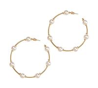 Small Size Large Hoops Circle Pearls Earrings Thin Dangle Gold Silver Elegant Wedding Women Accessories Jewelry Earrings For Women Valentine's Day Easter Women Earring Jewelry (Gold, One Size)