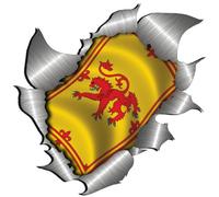 small size Rampant Lion Flag Metal Rip Open Sticker