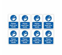 Small-Sized Multipack / 35x55mm Each (8-Pack) / Please Wash Your Hands Self-Adhesive Signage/Vinyl Decals Removable & Wipeable/Indoor or Outdoor Stickers/Gloss Finish /