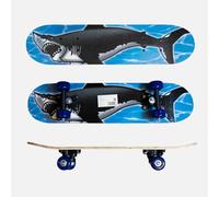 Small Skateboard, 17 x 5 Inch Double Kick for Beginners with Maple Deck, Boys & Girls, Multiple Designs (S-16 SharkStrike)