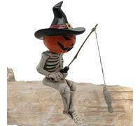 Small Skeleton Figure - Resin Skeleton Fishing Statue - Halloween Statue Outdoor Decor for Fountain Waterfall Yard Lawn Pool Pond Fish Tank Aquarium