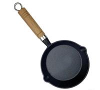 Small Skillet 10cm Cast Iron Heat Resistant Handle(15CM) | for durable iron construction, retains heat evenly, solid wood handle, 15cm size, perfect for solo meals
