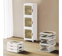 Small Slim Bathroom Storage Floor Cabinet Narrow Freestanding Shelve Box Large Capacity Narrow Tall Slim Storage Tower The transparent visual band has a foot wheel for Small Bathroom