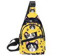 Small Sling Backpack Crossbody Sling Bag, Chest Bag Daypack, Cartoon Cat Face and Paw
