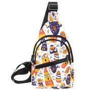 Small Sling Backpack Crossbody Sling Bag, Chest Bag Daypack, Cartoon Halloween Sugar Monsters (1)