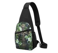 Small Sling Backpack For Women Men Chest Bag Crossbody Bag Hiking Daypack | Crossbody Sling Bag Travel Hiking Chest Bags Casual Cross Body Bag Black Cross Among Green Flowers Fanny Packs