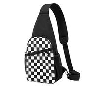 Small Sling Backpacks Black and White Checkered Stripes Printed Crossbody Shoulder Bag Chest Pack for Men