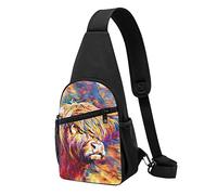 Small Sling Backpacks Highland Cow Printed Crossbody Shoulder Bag Chest Pack for Men