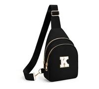 Small Sling Bag for Girls Initial Fanny Pack for Women,Cute Travel Crossbody Bag for Teen,Personalized Purse Belt Bags, Black, 6.49 x 2.36 x 10.23 inches, K