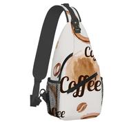Small Sling Bakpack for Women Men Coffee Word Print Retro Crossbody Bag Lightweight Casual Fanny Pack Anti Thief Chest Daypack for Outdoors Sports Hiking Travel with Adjustable Shoulder Strap