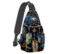 Small Sling Bakpack for Women Men Ethnic Dream Catcher Colorful Crossbody Bag Lightweight Casual Fanny Pack Anti Thief Chest Daypack for Outdoors Sports Hiking Travel with Adjustable Shoulder Strap
