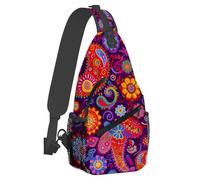Small Sling Bakpack for Women Men Ethnic Paisley Purple Colorful Crossbody Bag Lightweight Casual Fanny Pack Anti Thief Chest Daypack for Outdoors Sports Hiking Travel with Adjustable Shoulder Strap