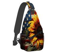 Small Sling Bakpack for Women Men Ethnic Sunflower Us Flag Retro Crossbody Bag Lightweight Casual Fanny Pack Anti Thief Chest Daypack for Outdoors Sports Hiking Travel with Adjustable Shoulder Strap