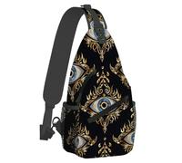 Small Sling Bakpack for Women Men Evil Eye Black Retro Ethnic Crossbody Bag Lightweight Casual Fanny Pack Anti Thief Chest Daypack for Outdoors Sports Hiking Travel with Adjustable Shoulder Strap