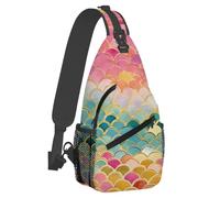 Small Sling Bakpack for Women Men Fish Scales Colorfu Crossbody Bag Lightweight Casual Fanny Pack Anti Thief Chest Daypack for Outdoors Sports Hiking Travel with Adjustable Shoulder Strap