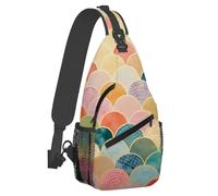 Small Sling Bakpack for Women Men Fish Scales Colorful Modern Crossbody Bag Lightweight Casual Fanny Pack Anti Thief Chest Daypack for Outdoors Sports Hiking Travel with Adjustable Shoulder Strap