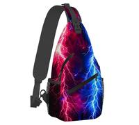 Small Sling Bakpack for Women Men Lightning Psychedelic Red Blue Crossbody Bag Lightweight Casual Fanny Pack Anti Thief Chest Daypack for Outdoors Sports Hiking Travel with Adjustable Shoulder Strap