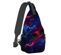 Small Sling Bakpack for Women Men Lightning Red Blue Psychedelic Crossbody Bag Lightweight Casual Fanny Pack Anti Thief Chest Daypack for Outdoors Sports Hiking Travel with Adjustable Shoulder Strap