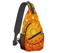 Small Sling Bakpack for Women Men Mandala Style Ethnic Orange Crossbody Bag Lightweight Casual Fanny Pack Anti Thief Chest Daypack for Outdoors Sports Hiking Travel with Adjustable Shoulder Strap