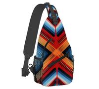 Small Sling Bakpack for Women Men Stripes Grid Ethnic Geometric Crossbody Bag Lightweight Casual Fanny Pack Anti Thief Chest Daypack for Outdoors Sports Hiking Travel with Adjustable Shoulder Strap