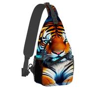 Small Sling Bakpack for Women Men Tiger Animal Galaxy Crossbody Bag Lightweight Casual Fanny Pack Anti Thief Chest Daypack for Outdoors Sports Hiking Travel with Adjustable Shoulder Strap