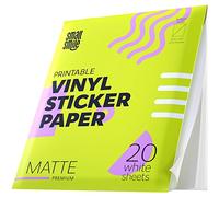 SMALL SMILE Premium Printable Vinyl Sticker Paper for Inkjet and Laser Printers - 20 Matte Sticker Paper Sheets, Waterproof, 8.5" x 11", Great for Cutting Machines