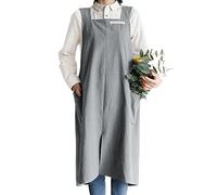 Small snail Apron Cotton Linen Solid Color Japanese Style Cross Bandage Halter Pinafore with Pocket Literature Art Flower Shop Clothing for Women Men Cooking Kitchen Casual Aprons Plus Size Grey