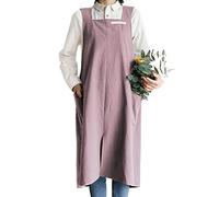Small snail Apron Cotton Linen Solid Color Japanese Style Cross Bandage Halter Pinafore with Pocket Literature Art Flower Shop Clothing for Women Men Cooking Kitchen Casual Aprons Plus Size Pink
