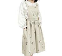 Small snail Japanese Style Women Cotton Floral Apron Waterproof Cross Back Pinafore for Flower Shop Pottery Crafting Baking Casual Sleeveless Aprons with Pockets, Beige
