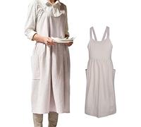 Small snail Women Apron Japanese Style X Shape Cotton Aprons Halter Cross Back Bandage with Big Pockets Solid Color Literature Art Casual Bib for Cooking Chef Cafe Flower Shop Beige