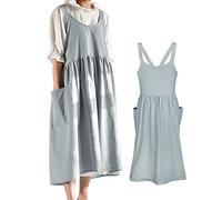 Small snail Women Apron Japanese Style X Shape Cotton Aprons Halter Cross Back Bandage with Big Pockets Solid Color Literature Art Casual Bib for Cooking Chef Cafe Flower Shop Green