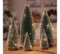 Small Snow Christmas Tree 5Pcs Artificial Frost Trees and 3M/3.28 Yard Wire String Lights Mini Ornaments Tabletop Trees Plastic Winter DIY Crafts Mini Pine Tree for Christmas Holiday Party Home Decor