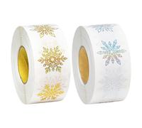 Small Snowflake Stickers, 2 Rolls of 500 Self-Adhesive Transparent Glittering Journal Stickers, Christmas Stickers, Labels Roll Gold for Gift Baking Packaging Envelope