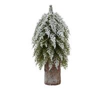 Small Snowy Fir Tree On Wooden Log - Rustic Winter Decor